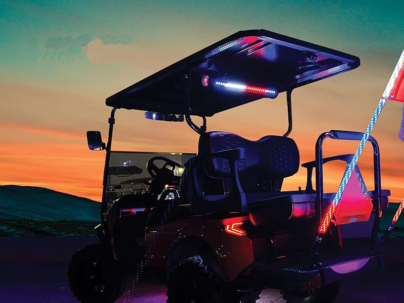 RGBW LED whip lights are installed onto the ceiling of golf cart